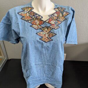 Vintage i7SLi Super Line Denim Embroidered Western Shirt One Size